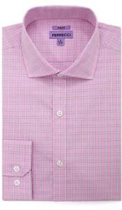  Ferrecci Pocket Button Down Checkered Paisley Regular Fit Pink Dress Cheap Fashion Clearance Shirt Sale Online For Men