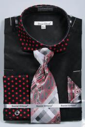  Polka Dot Dress Cheap Fashion Clearance Shirt Sale Online For Men French Cuffed Matching Dark color black/red pastel color Shirt & Tie Combo Combo
