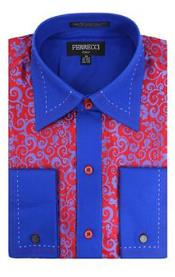  Microfiber Design French Cuff Paisley Regular Fit red pastel color /Royal Light Blue Perfect for wedding Blends Dress Cheap Fashion Clearance Shirt Sale Online For Men