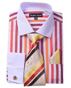  red pastel color Unique Stripe Cheap Fashion Clearance Shirt Sale Online For Men Tie White Collared Contrast And Hanky Matching Color