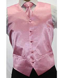 Men's Neck Ties - Mens Dress Tie - Trendy Mens Ties (Buy 10 of same color Vest For $25 Each) Shiny Groomsmen Vest ~ Waistcoat ~ Waist coat Pink Tuxedo Microfiber 3-piece Groomsmen Ties
