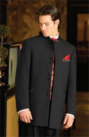  8Buttons - Dark color black Online Indian Wedding Outfits - Mandarin - Nehru Collar Jacket Collarless Style Prom - Wedding Groomsmen Tuxedo  Suit 
