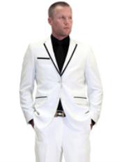  Tapered Leg Lower Rise Pants & Get Skinny Two buttons Prom ~ Wedding Groomsmen White Tuxedo With Black Trim Notch Collared Slim Fit Suit 