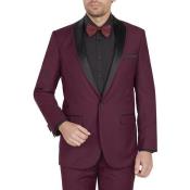  Single Buttons Wedding Burgundy Prom ~ Wine Tuxedo Peak Collared Suit Dinner Jacket Dark color black Collared  ~ Burgundy Tuxedo