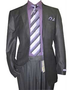 Single Buttons Peak Collared Sharkskin Dark Charcoal Masculine color Wool fabric and Silk Blend Flat Front Fitted Suit 