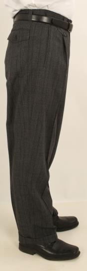  Single Pleated creased Pants Dark Charcoal Masculine color W/Dark color black Windowpane men's Wide Leg Trousers