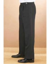  Solid Black Classic Fit Adjustable Waist Polyester Pleated Tuxedo Pants