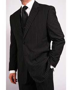  3 ~ Three Piece Dark color Black Wedding / Prom pronounce visible White Chalk pronounce visible Pinstripe Striped Vested Suit