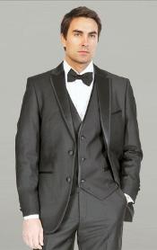  Dark color Black Wedding / Prom Framed Notch Collared with Vest Microfiber Fashion Tuxedo For Men
