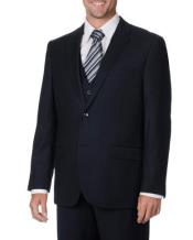  Two buttons Mini Pinstripe Vested 3 ~ Three Piece Pattern Suits for Men Side Vents Navy - Dark Blue Suit Color