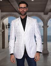  Floral ~ Flower Satin Shiny Sequin Glitter Flashy Silky Satin Stage Fancy Stage Party Dance White Woven Paisley Sport Coat / Sportcoat Jacket Fancy Party Blazer ~ Jacket For Men