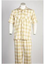  men's Short Sleeve Yellow 2 Piece Walking Suit 