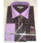  Black Lilac 100% Cotton Bold Circle Multi Pattern French Cuff Dress Cheap Fashion Clearance Shirt Sale Online For Men