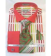  Bold Stripe Multi Pattern Coral Multi Cotton French Cuff Dress Cheap Fashion Clearance Shirt Sale Online For Men