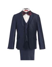  navy blue colored Two buttons Notch Collared Children Kids Boys Sizes kids suits available in little boys 3 three piece suit With Pant