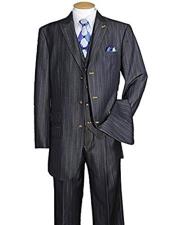  Vested Navy Suit Pleated Pants - men's Denim 2 piece Set Ticket Pocket 3 Piece Suits
