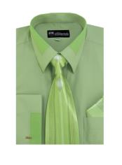  Dark Olive Spread Collar French Cuff Dress Cheap Fashion Clearance Shirt Sale Online For Men + Tie + Handkerchief Set