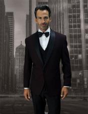  1 Button Black Shawl Lapel Wedding Burgundy Prom Vested 3 Piece Suits ~ Burgundy Tuxedo