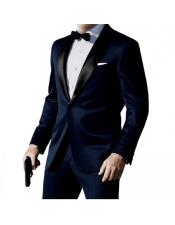  1 Button  Shawl Lapel Dark Blue Prom ~ Wedding Groomsmen Tuxedo 