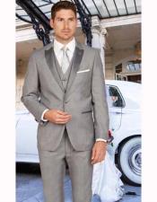  1 Button Satin Slim Fit Light Gray Vested Tuxedo And Perfect For Wedding
