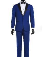   Royal Light Blue Perfect for wedding 1 Button  Black Satin Lapel Prom ~ Wedding Groomsmen suit wedding Tuxedo Suit