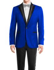  One Button Black Wool - Blue Tuxedo Wedding - Royal Blue Tuxedo Jacket
