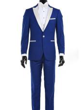  Royal Light Blue Perfect for wedding 1 Button White Satin Lapel Prom ~ Wedding Groomsmen Tuxedo Suit