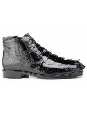 Barone Genuine Ostrich Formal Belvedere Shoes - Mens Exotic Shoes Black Genuine Hornback And Lace Up Style Boot