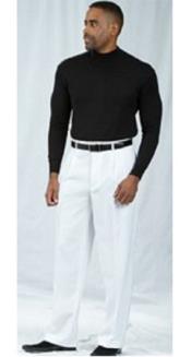  White Pacelli Pleated Baggy Fit Dress Pants men's Wide Leg Trousers