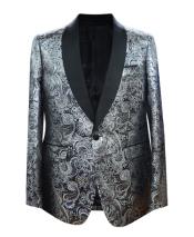   1 Button Paisley Pattern Sport Coat Fancy Party Blazer For Men Silver Pre Order Septembe
