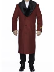  Fur Collar Burgundy Overcoat