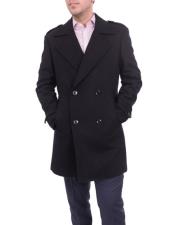 New Mens BLACK Wool /& Cashmere Great Coat Long Overcoat