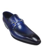  Leather Royal Blue Fashionable Slip On With Top Silver Buckle Carrucci men's Prom Shoe 