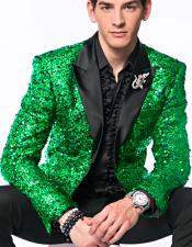 Green Sequin Glitter Paisley Dinner Jacket Patterned Tuxedo Fancy Party Blazer For Men Sport Coat