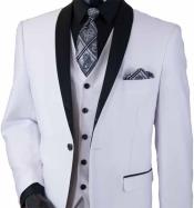  Men's White 3 ~ Three Piece Black Shawl Lapel Two Toned Sharkskin Shiny Vested Wedding Suits For Men ~ Wedding Groomsmen Tuxedo