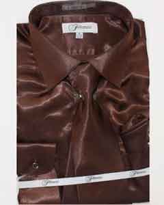  Affordable Clearance Cheap Mens Dress Shirt Sale Online Trendy - FerSH1 Men's Shiny Luxurious Shirt Dark Brown