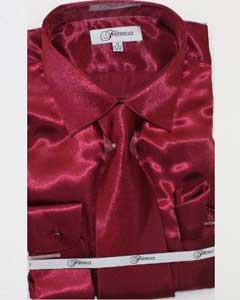 Affordable Clearance Cheap Mens Dress Shirt Sale Online Trendy - FerSH1 Men's Shiny Luxurious Shirt Burgundy ~ Maroon ~ Wine Color