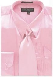  Pink Shiny Silky Satin Dress Fashion Clearance Cheap Priced Shirt Online Sale For Men/Tie 
