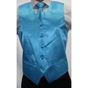  Shiny turquoise ~ Light Blue Stage Party Microfiber 3-Piece Big and Tall Large Man ~ Plus Size Suits - men's Vest