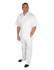 Short Sleeve 100% Linen For Beach Wedding Outfit 2 Piece With Pleated Pant White Shirt 