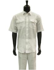  Short Sleeve Two Piece Beach Wedding Outfit Casual Walking - men's All White Linen Suit