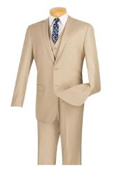  100% Wool 3 Piece Suits Executive Suit - Narrow Leg Pants Beige