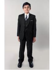 Boys Black Tone on Tone Pinstripe Side Vents with Toddler Suits for Weddings 