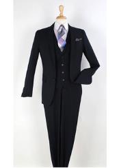  100% Wool 3 Piece Suits Executive Suit With Narrow Leg Pants Black