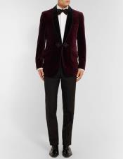  Burgundy  Slim Fit Two-Tone Cotton Velvet Tuxedo jacket ~ Burgundy Tuxedo