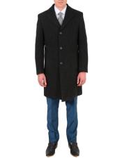  Modern Fit Poly Dark Charcoal Overcoat Wool men's Car Coat Mid Length Three quarter length coat