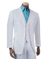  2 Button Beach Wedding Outfit Fashion Vested 3 Piece Suits Cheap Discounted - men's All White Linen Suit