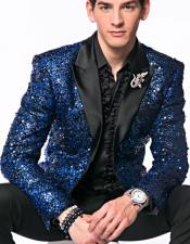 Fashion men's Sequin Paisley Navy Blue ~ Black Dinner Jacket Tuxedo Blazer Glitter Sparkly Sport Coat