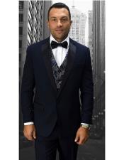  Statement Modern Fit Midnight blue Navy 1 Button Fancy Vest Prom ~ Wedding Groomsmen Tuxedo