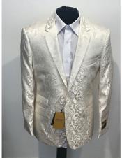  1 Button Paisley Pattern Off White Fancy Party Blazer ~ Suit Jacket For Men